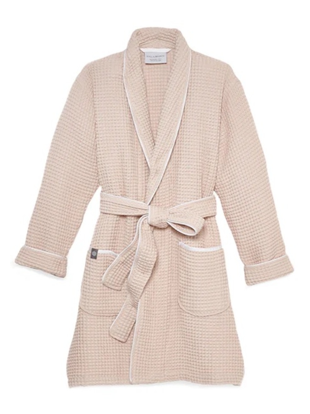 Boll & Branch robe waffle knit organic cotton pockets tie waist short